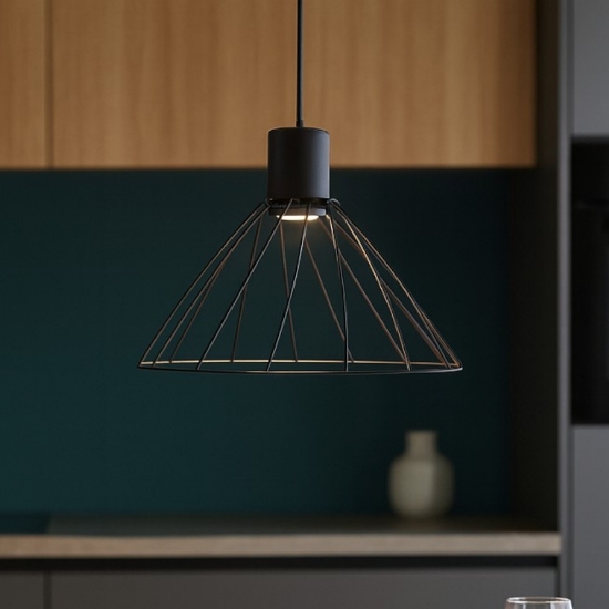 Lampadario per cucina a cono nero 29 cm diffusore a gabbia